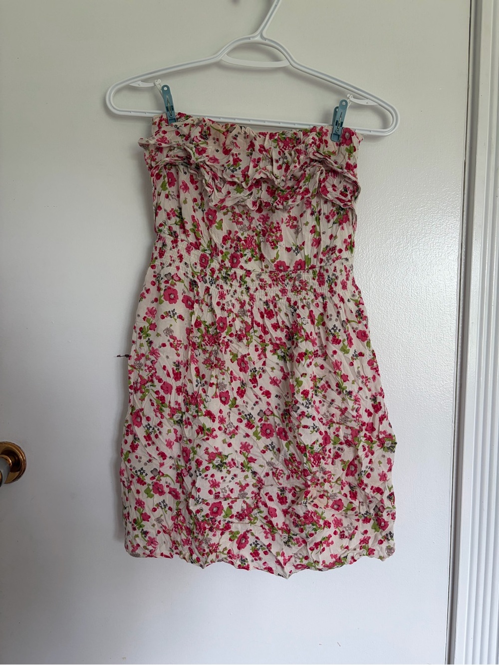 Girls Floral Pink and Cream Ruffle Sundress
